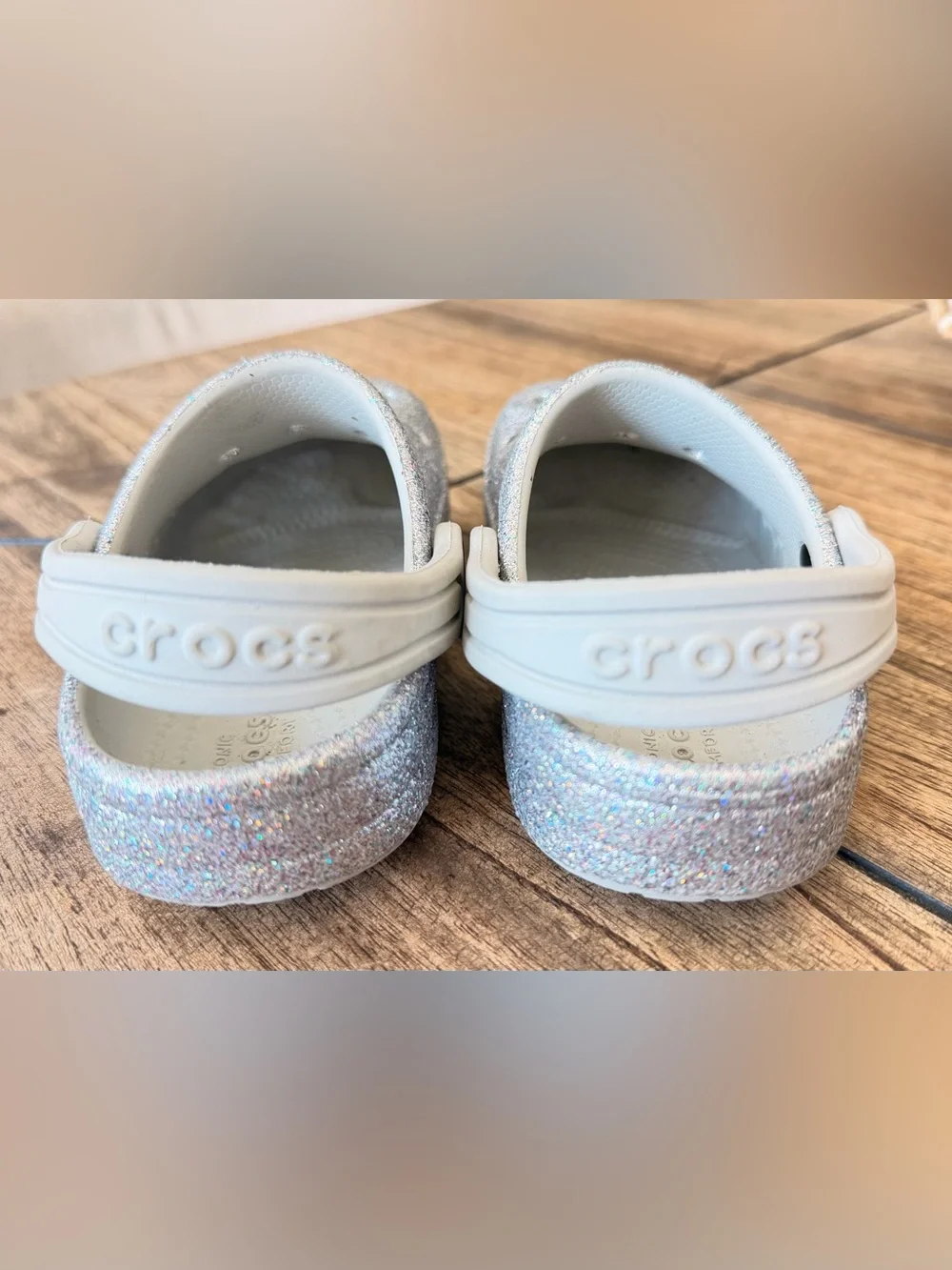 CROCS Kids Sparkle Glitter Clogs - Silver Holographic c-9